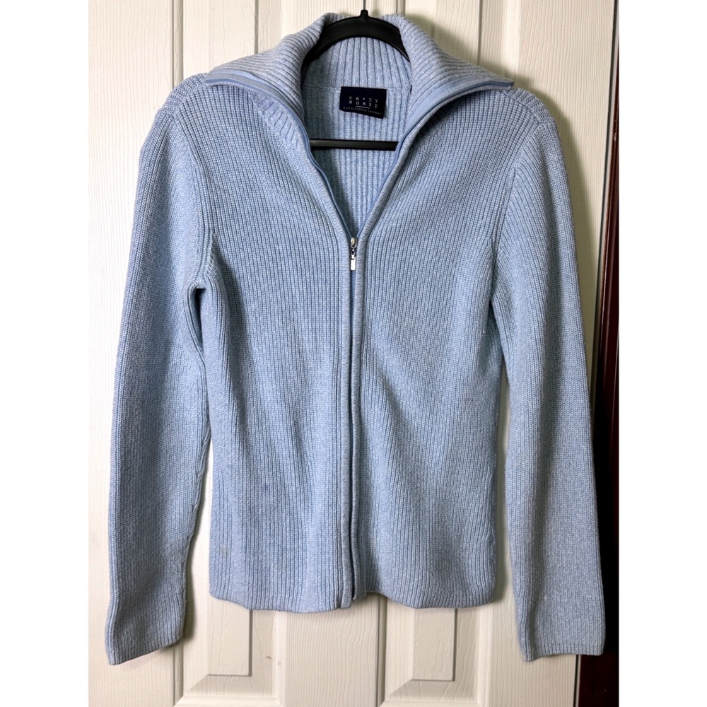 Crazy Horse Liz Claiborne Womens Small Blue Ribbed Full Zip Cotton Sweater